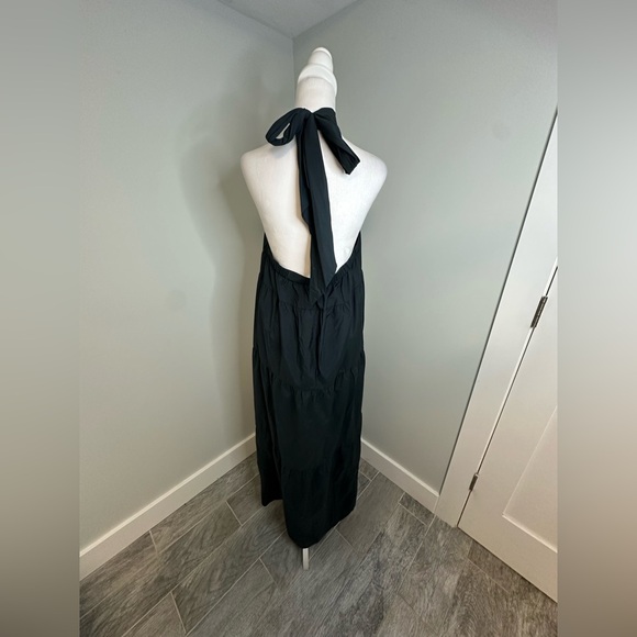 💋 THEORY | Halter Tiered Maxi Lightweight Cotton Blend Dress Minimalist Large - Picture 7 of 16